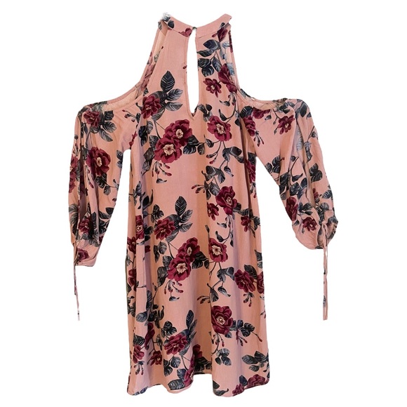 American Eagle Dusty Pink Floral Cold Shoulder Keyhole Mock Neck Dress size XS - Picture 3 of 4